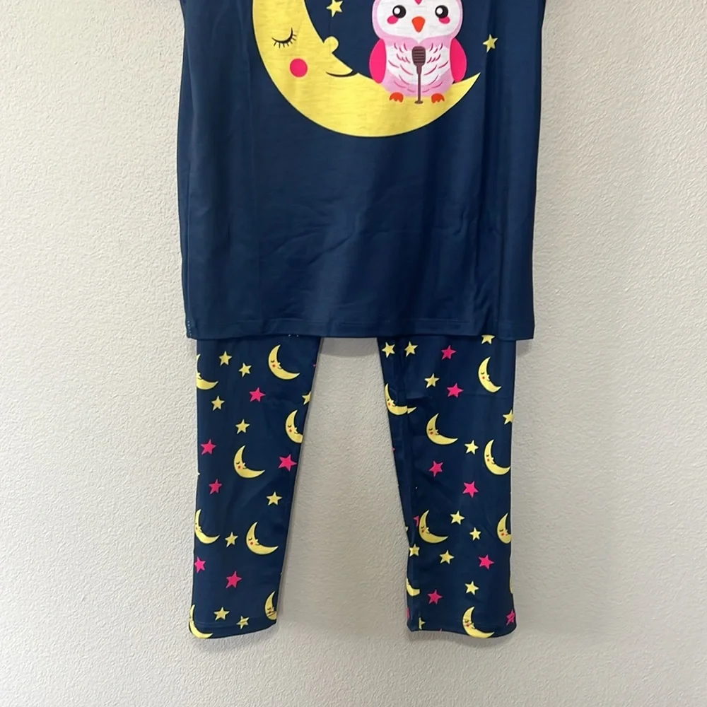 Kids Pajamas Set with Owl and Moon Design 3 Piece Top/bottoms/Shorts sz 13-14 yr